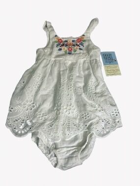 NWT Mimi & Maggie 100% Cotton Embroidered Floral Dress Lace Eyelet Boho Designer